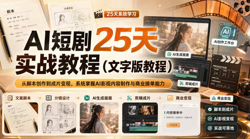 AI短剧25天实战教程(文字版教程)，从脚本创作到成片变现，系统掌握AI影视内容制作与商业接单能力-易创网