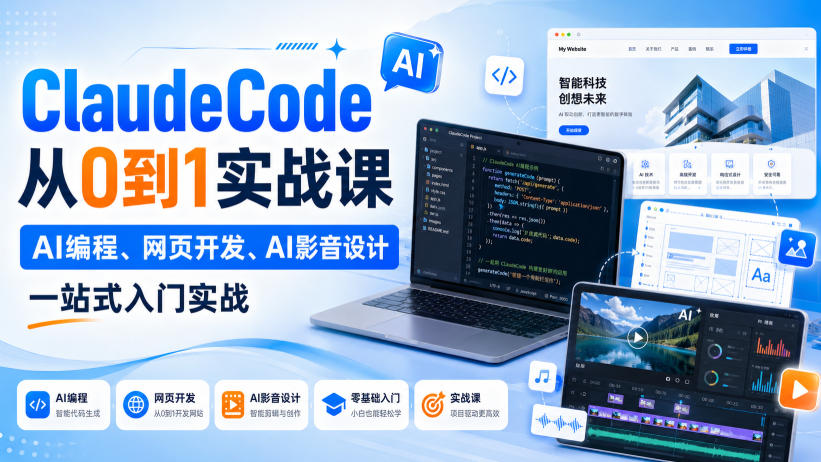 Claude Code从0到1实战课，AI编程、网页开发、AI影音设计一站式入门实战（更新）-易创网