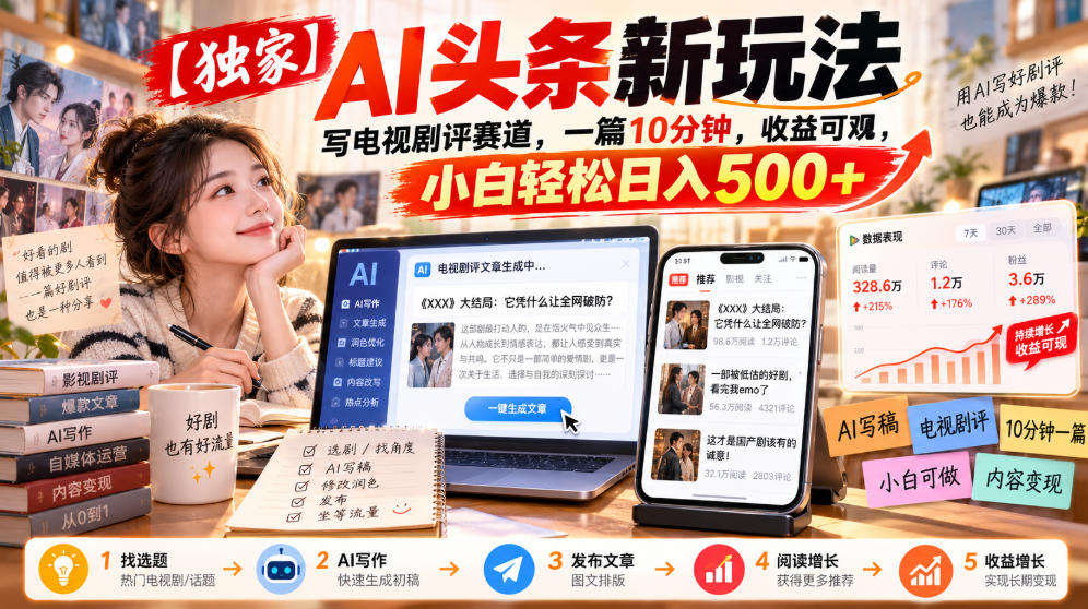 【独家】AI头条新玩法，写电视剧评赛道，一篇10分钟，收益可观，小白轻松日入500+-易创网