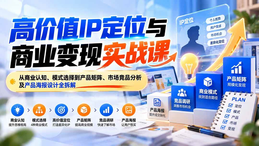 （20715期）高价值IP定位与商业变现实战课：从商业认知、模式选择到产品矩阵、市场竞品分析及产品海报设计全拆解-易创网