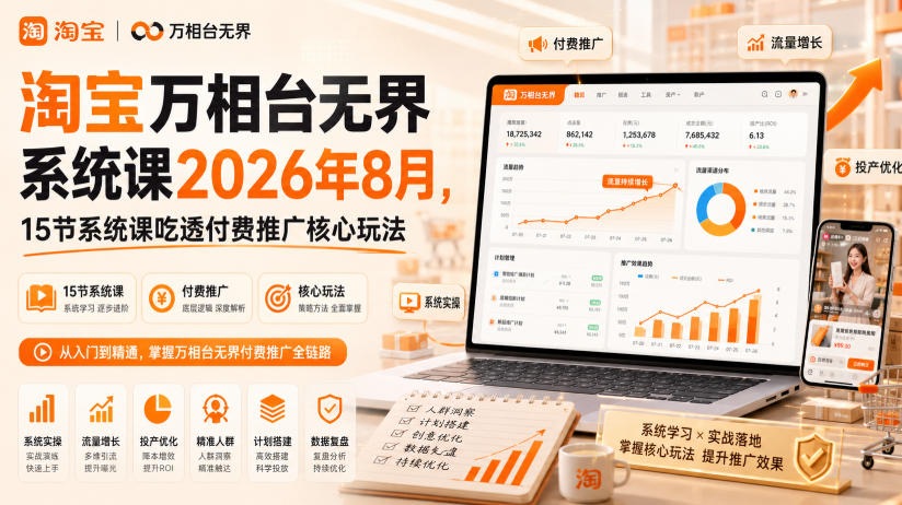 淘宝万相台无界系统课2026年8月，15节系统课吃透付费推广核心玩法-易创网