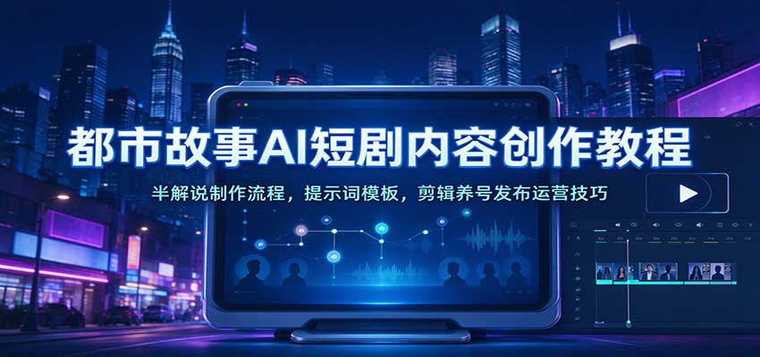都市故事AI短剧内容创作教程：半解说制作流程，提示词模板，剪辑养号发布运营技巧-易创网