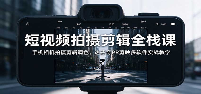 短视频拍摄剪辑全栈课：手机相机拍摄剪辑调色，达芬奇PR剪映多软件实战教学-易创网
