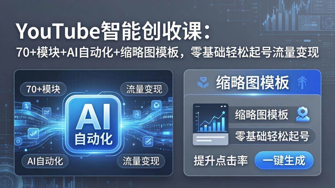 （17926期）YouTube智能创收课：70+模块+AI自动化+缩略图模板，零基础轻松起号流量变现-易创网