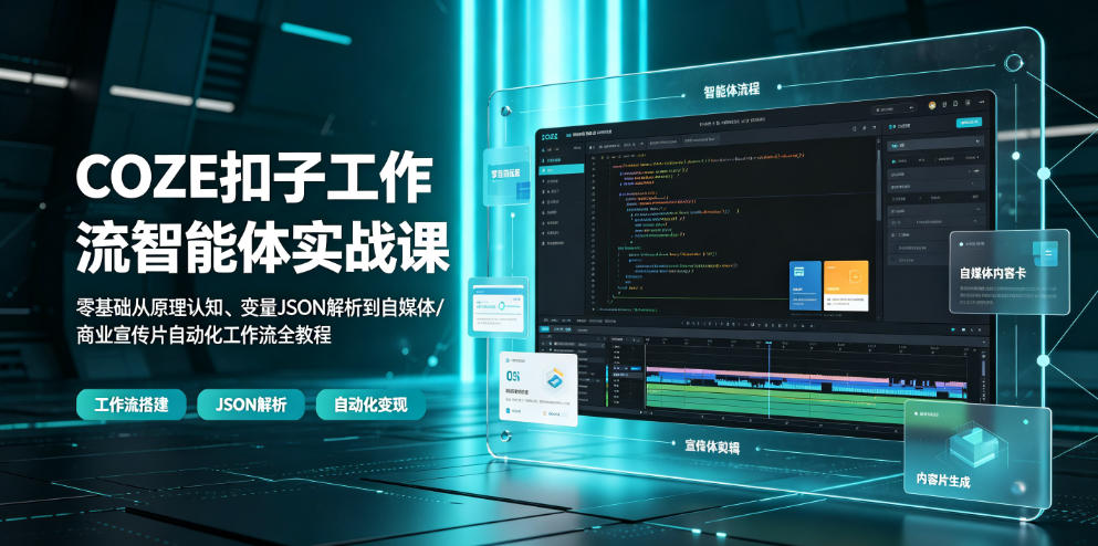 COZE扣子工作流智能体实战课｜零基础从原理认知、变量JSON解析到自媒体/商业宣传片自动化工作流全教程-易创网