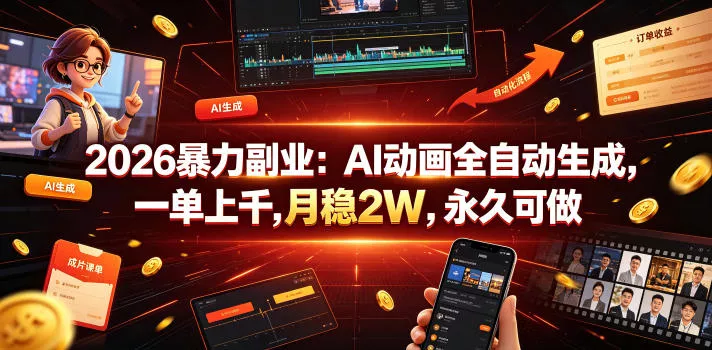 2026暴力副业：AI动画全自动生成，一单上千，月稳2W，永久可做【揭秘】-易创网