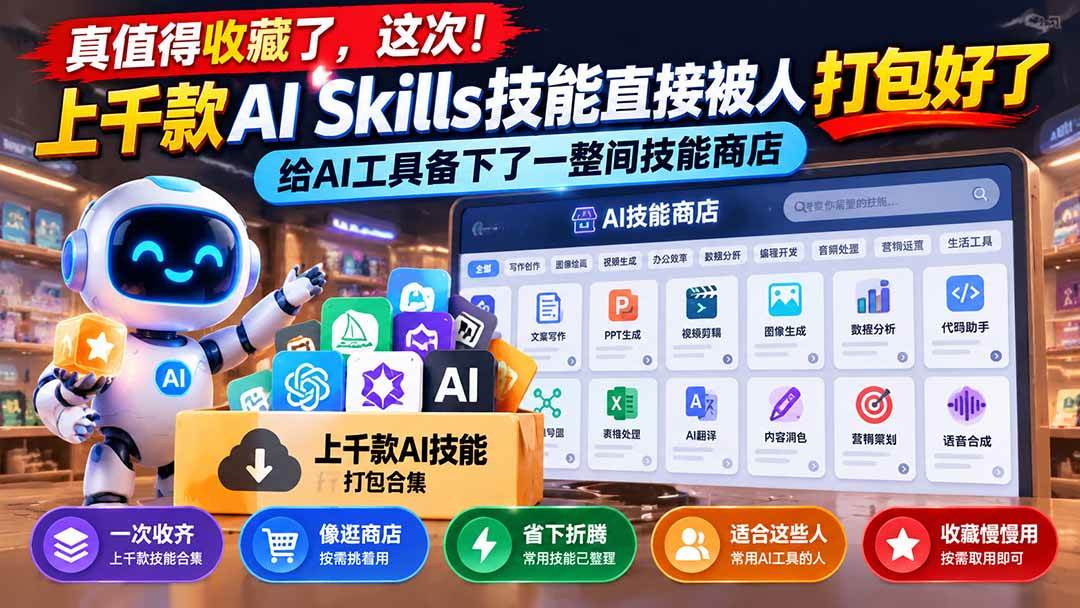 （21096期）真值得收藏了，这次！上千款AI Skills技能直接被人打包好了，给AI工具备下了一整间技能商店-易创网