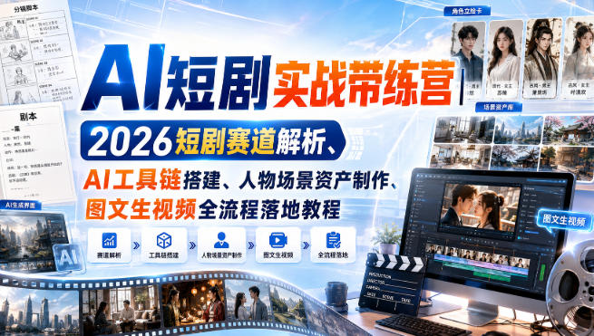 AI短剧实战带练营｜2026短剧赛道解析、AI工具链搭建、人物场景资产制作、图文生视频全流程落地教程-易创网