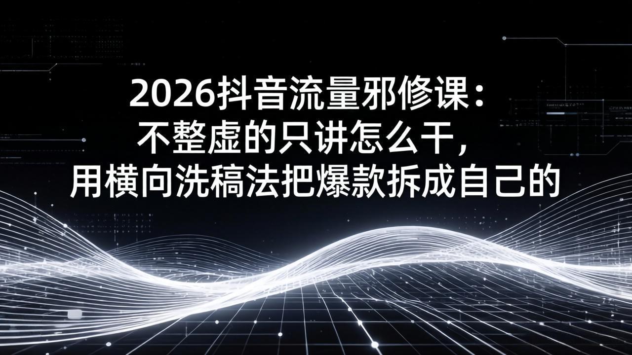 2026抖音流量邪修课：不整虚的只讲怎么干，用横向洗稿法把爆款拆成自己的-易创网