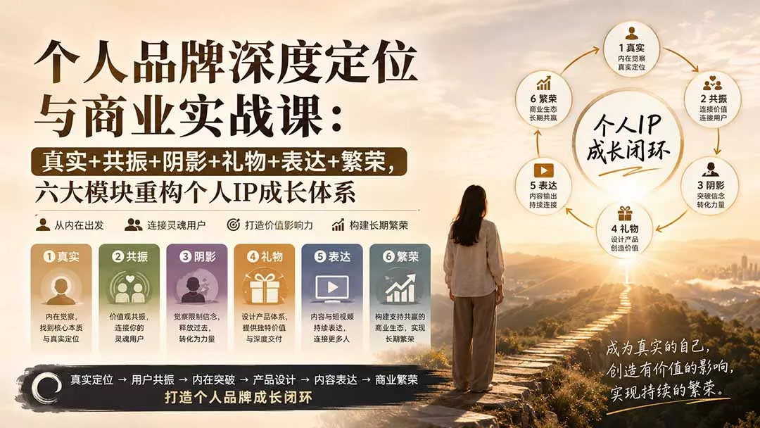 个人品牌深度定位与商业实战课：真实+共振+阴影+礼物+表达+繁荣，六大模块重构个人IP成长体系-易创网