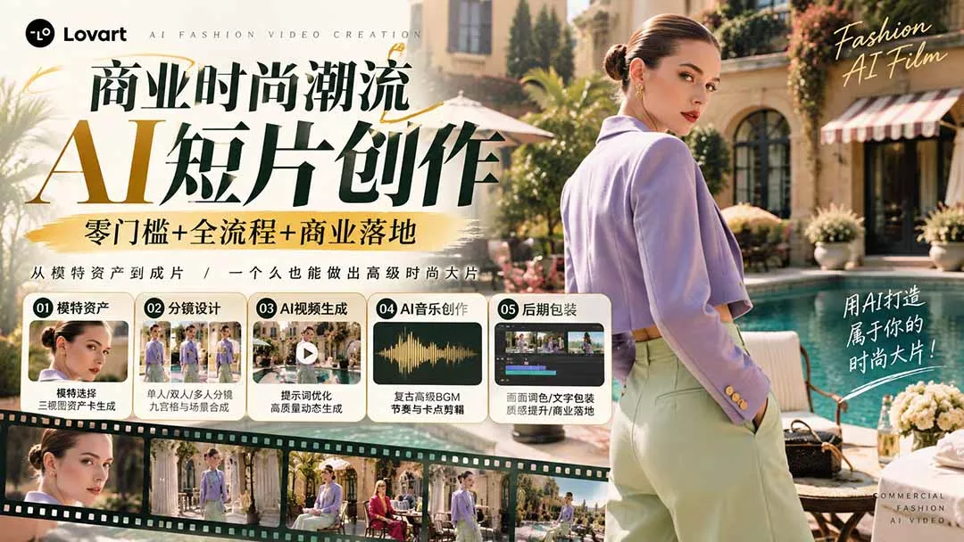 从一张模特图到高级时尚广告大片：AI三视图资产、场景合成、电影分镜、动态生成与复古音乐剪辑实战课-易创网