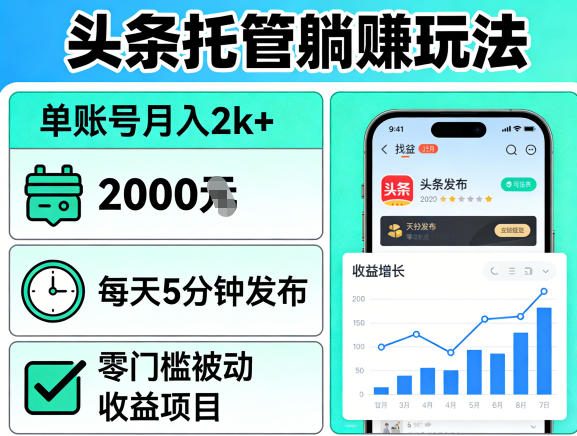 头条托管躺賺玩法，单账号月入2k+，每天5分钟发布即可，零门槛被动收益项目【揭秘】-易创网