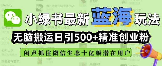 小绿书无脑搬运引流，全自动日引500精准创业粉，微信生态内又一个闷声发财的机会-易创网