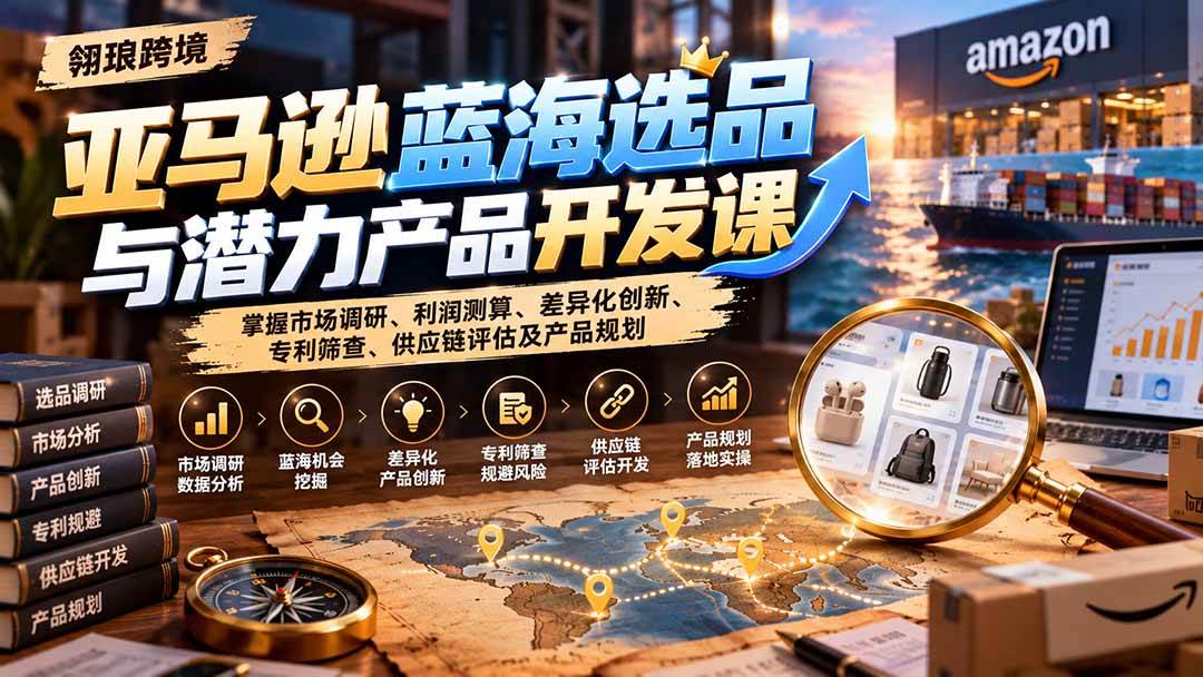 （21035期）亚马逊蓝海选品与潜力产品开发课：掌握市场调研、利润测算、差异化创新、专利筛查、供应链评估及产品规划-易创网