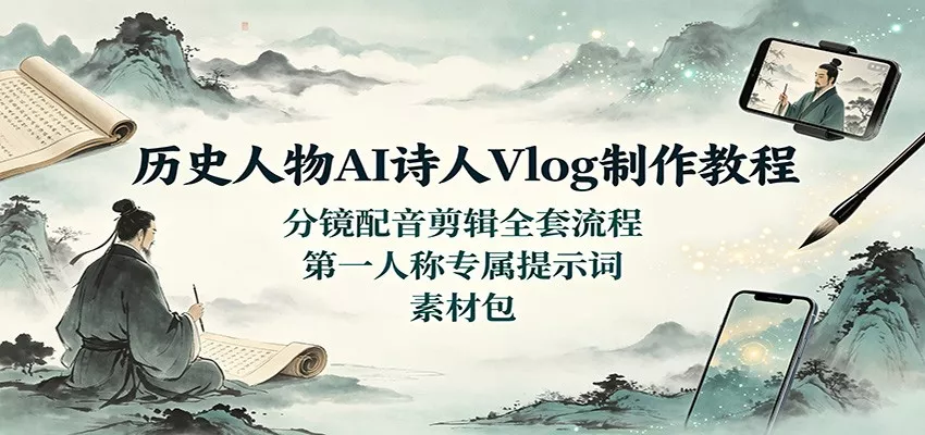 历史人物AI诗人Vlog制作教程：分镜配音剪辑全套流程，第一人称专属提示词素材包-易创网
