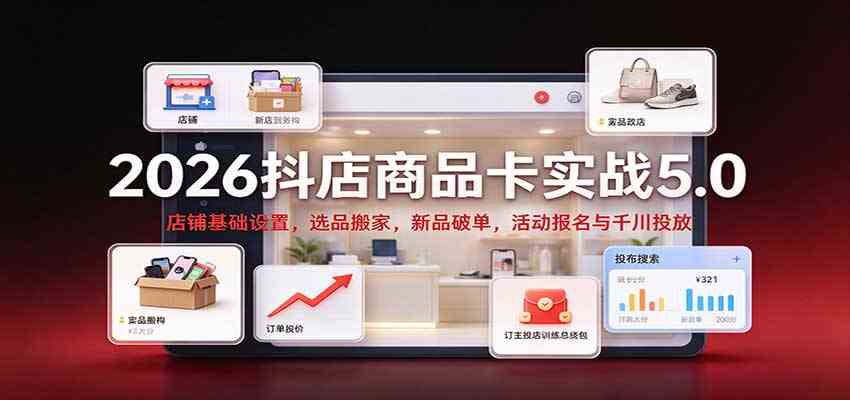 2026抖店商品卡实战5.0：店铺基础设置，选品搬家，新品破单，活动报名与千川投放-易创网