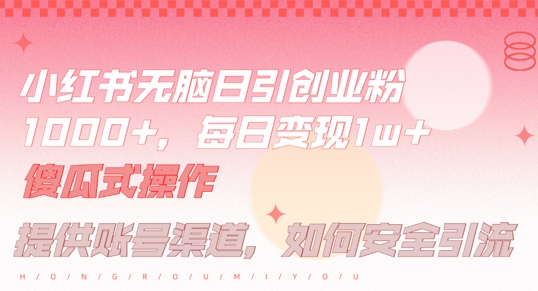 小红书无脑每日引流创业粉500+，小白每天只花半小时，躺赚长尾收益【揭秘】-易创网