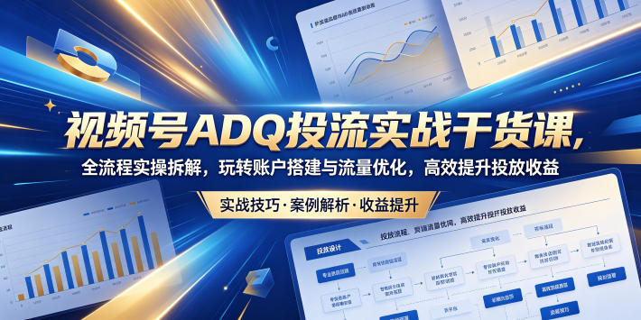 视频号ADQ投流实战干货课，全流程实操拆解，玩转账户搭建与流量优化，高效提升投放收益-易创网