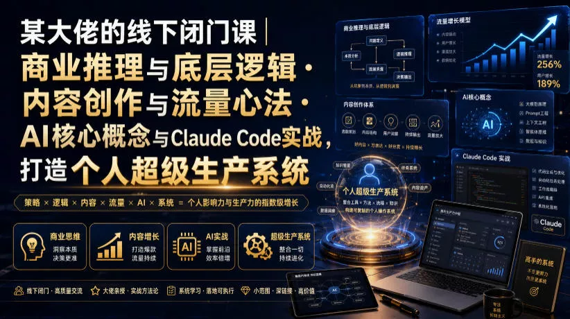 某大佬的线下闭门课｜商业推理与底层逻辑・内容创作与流量心法・AI核心概念与Claude Code实战，打造个人超级生产系统【录音+图片】-易创网