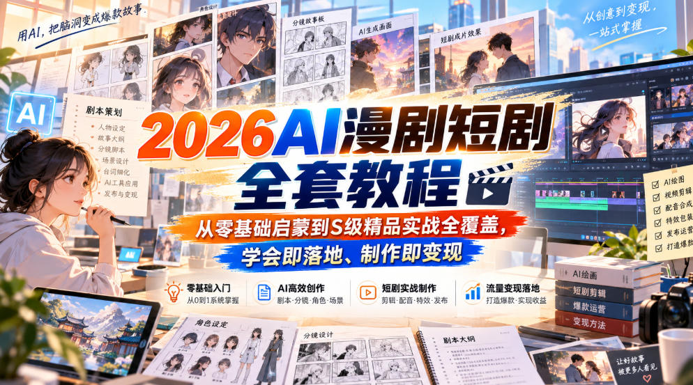 2026AI漫剧短剧全套教程，从零基础启蒙到S级精品实战全覆盖，学会即落地、制作即变现-易创网