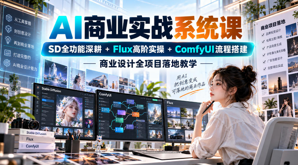AI商业实战系统课｜SD全功能深耕+Flux高阶实操+Comfyui流程搭建，商业设计全项目落地教学-易创网
