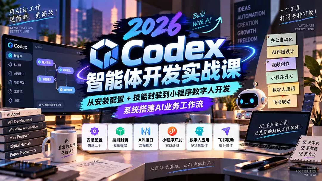 2026Codex智能体开发实战课：从安装配置+技能封装到小程序数字人开发，系统搭建AI业务工作流-易创网