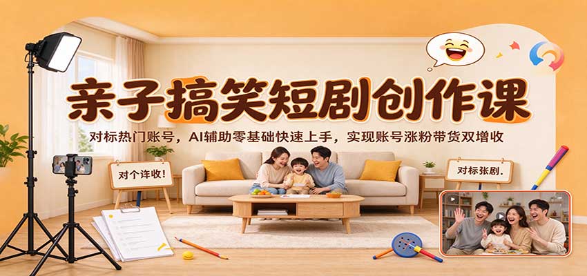 亲子搞笑短剧创作课：对标热门账号，AI辅助零基础快速上手，实现账号涨粉带货双增收-易创网