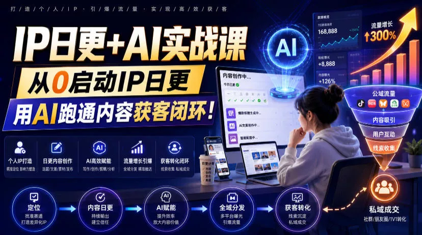 IP日更+AI实战课，从0启动IP日更，IP置顶视频制作+100条选题库搭建+10条日更规划，用AI跑通内容获客闭环!-易创网