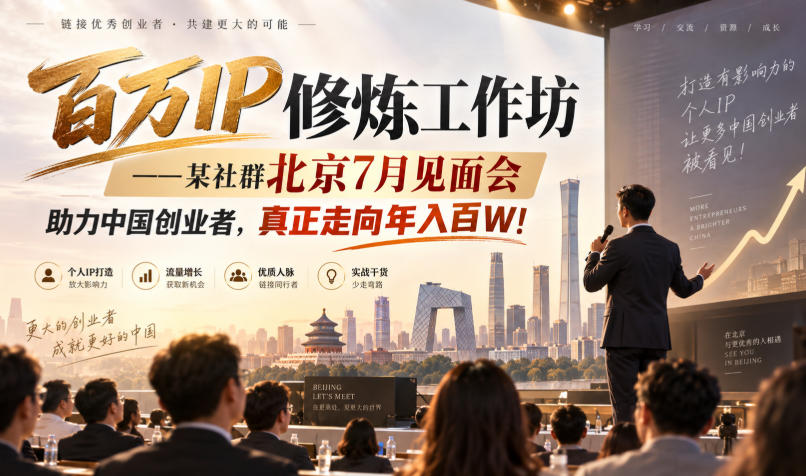 百万IP修炼工作坊——某社群北京7月见面会，助力中国创业者，真正走向年入百W!-易创网