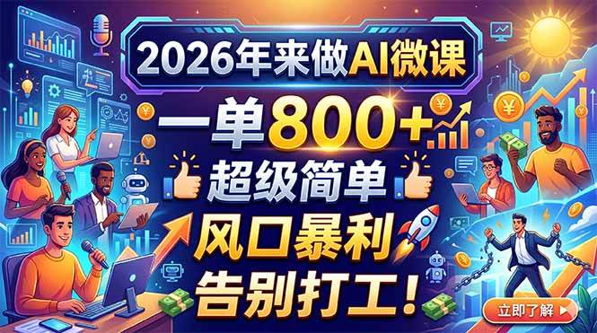 （18195期）2026年来做AI微课，一单800+，超级简单，风口暴利，告别打工！-易创网