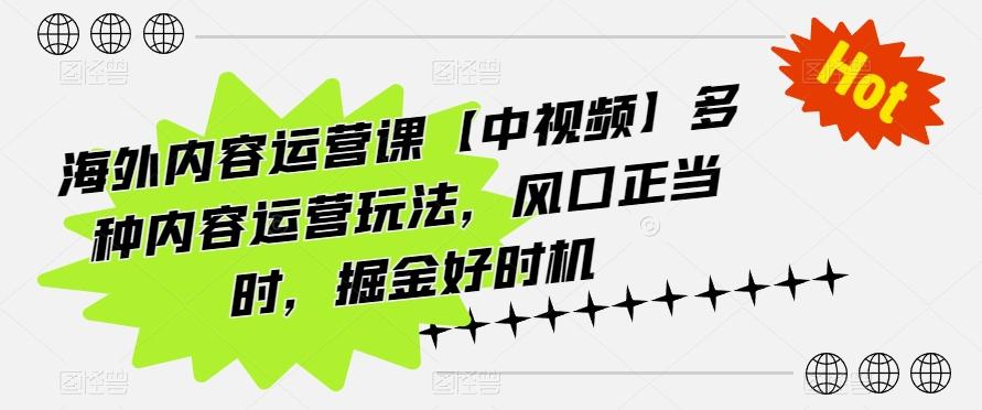 海外内容运营课【中视频】多种内容运营玩法，风口正当时，掘金好时机网赚项目-副业赚线-互联网创业-资源整合易创网