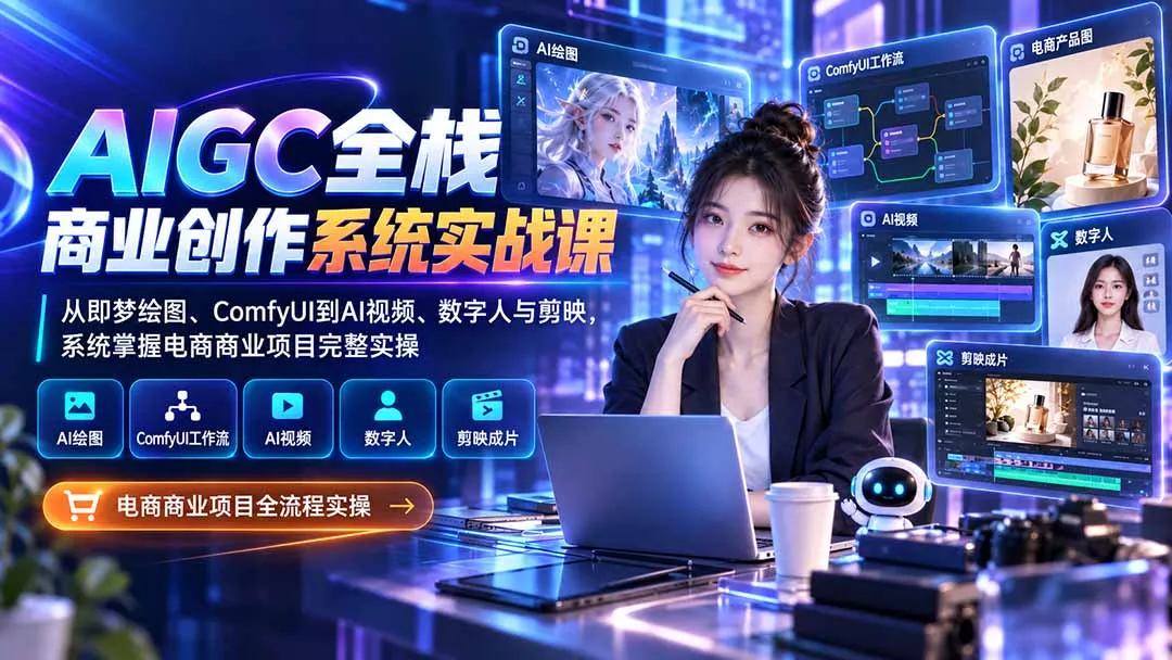 AIGC全栈商业创作系统实战课：从即梦绘图、ComfyUI到AI视频、数字人与剪映，系统掌握电商商业项目完整实操-易创网