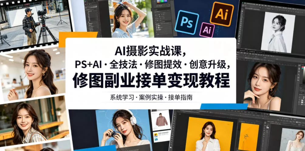 AI摄影实战课，PS+AI・全技法・修图提效・创意升级，修图副业接单变现教程-易创网