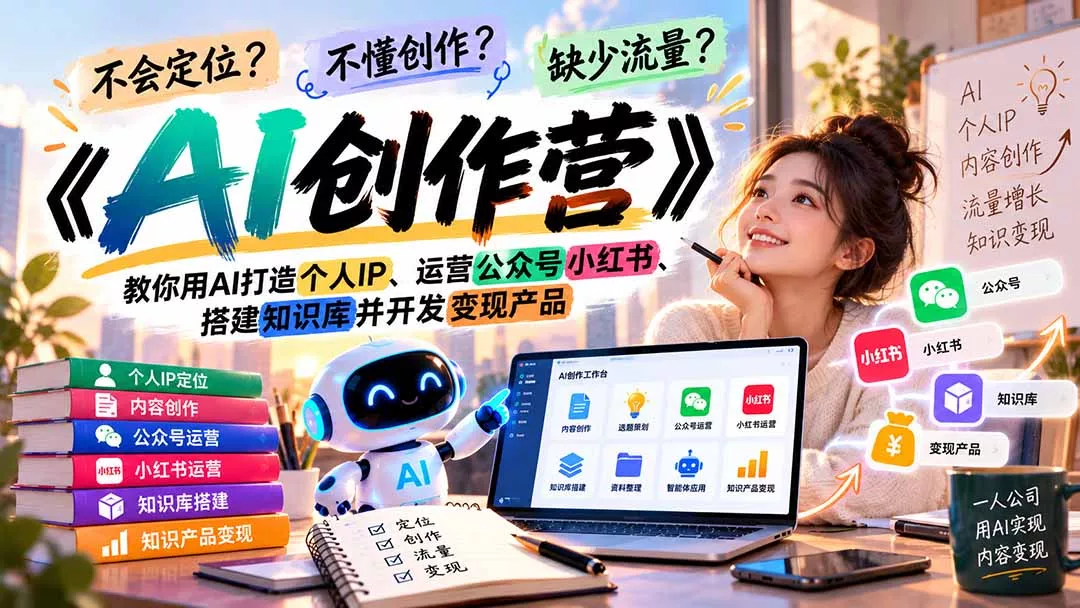 不会定位、不懂创作、缺少流量？《AI创作营》教你用AI打造个人IP、运营公众号小红书、搭建知识库并开发变现产品-易创网