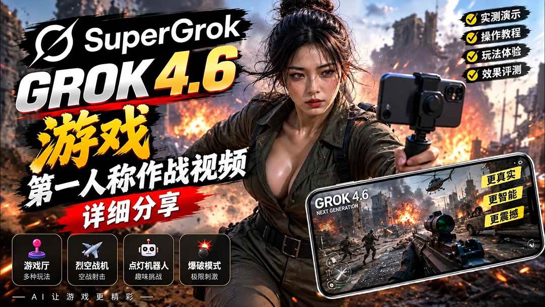 （20502期）Grok 4.6 也能做游戏？第一人称作战视频实测｜玩法详细讲解-易创网