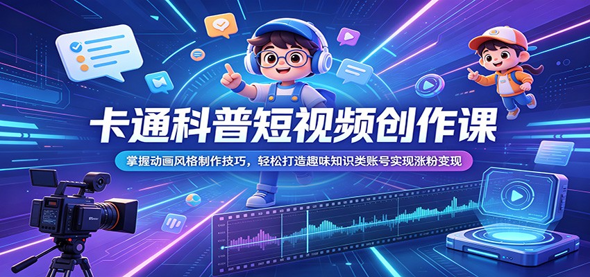 卡通科普短视频创作课：掌握动画风格制作技巧，轻松打造趣味知识类账号实现涨粉变现-易创网