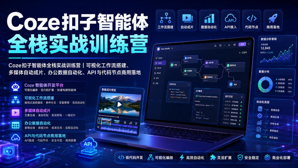 Coze扣子智能体全栈实战训练营｜可视化工作流搭建、多媒体自动成片、办公数据自动化、API与代码节点商用落地-易创网