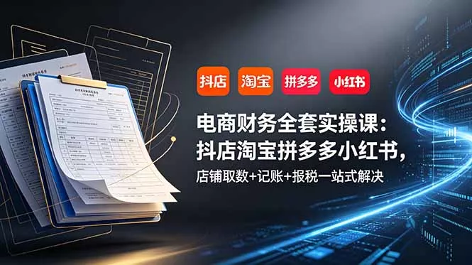 电商财务全套实操课：抖店淘宝拼多多小红书，店铺取数+记账+报税一站式解决-易创网