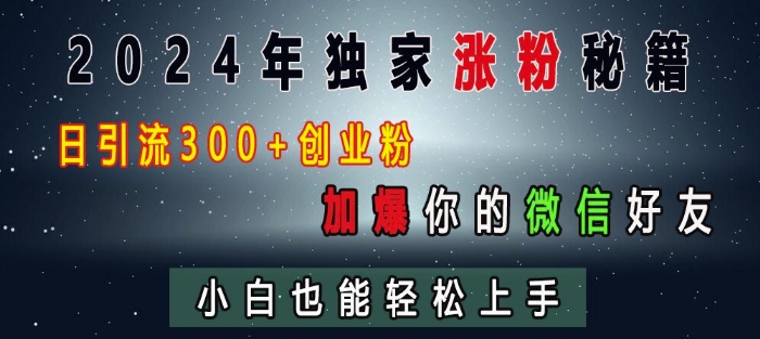 2024年独家涨粉秘籍，日引流300+创业粉，加爆你的微信好友，小白也能轻松上手网赚项目-副业赚线-互联网创业-资源整合易创网