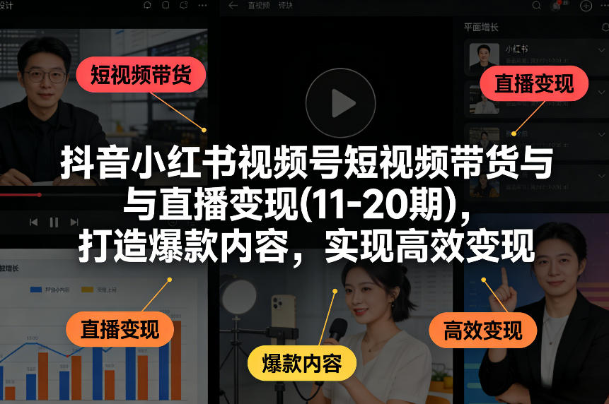抖音小红书视频号短视频带货与直播变现(10-21期)，打造爆款内容，实现高效变现（更新05月）-易创网