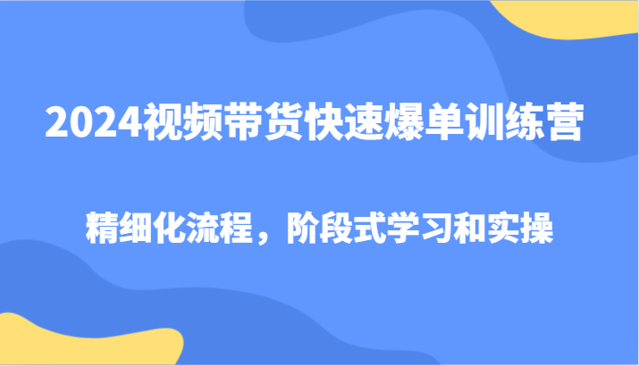 2024视频带货快速爆单训练营，精细化流程，阶段式学习和实操-云创网