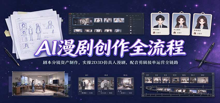 AI漫剧创作全流程：剧本分镜资产制作，实操2D3D仿真人漫剧，配音剪辑接单运营全链路-易创网
