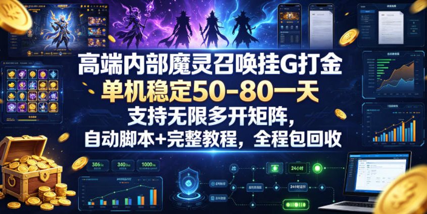 高端内部魔灵召唤挂G打金，单机稳定50-80一天，支持无限多开矩阵，自动脚本+完整教程，全程包回收【揭秘】-易创网