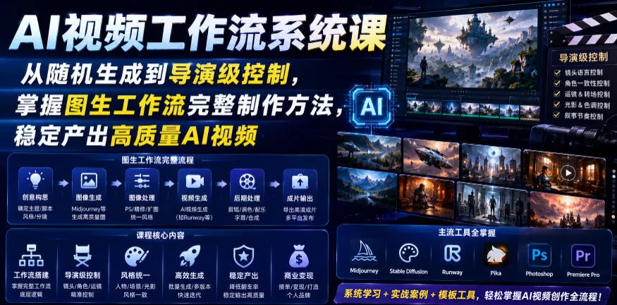 AI视频工作流系统课，从随机生成到导演级控制，掌握图生工作流完整制作方法，稳定产出高质量AI视频-易创网