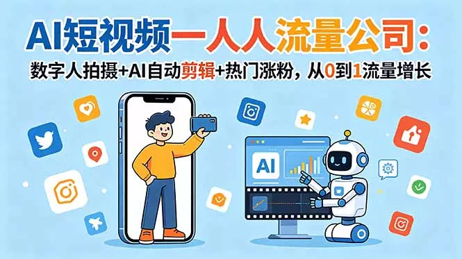 AI短视频一人流量公司：数字人拍摄+AI自动剪辑+热门涨粉，从0到1流量增长-易创网