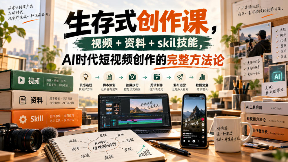 生存式创作课，视频+资料+skil技能，ai时代短视频创作的完整方法论-易创网