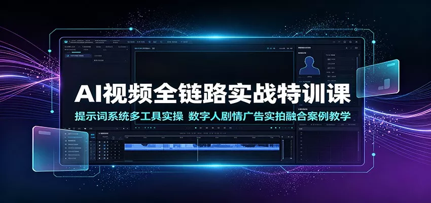 AI视频全链路实战特训课：提示词系统多工具实操，数字人剧情广告实拍融合案例教学-易创网