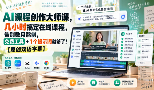 AI课程创作大师课，几小时搞定在线课程，告别数月熬制，免费工具+1个提示词就够了！【原创双语字幕】-易创网