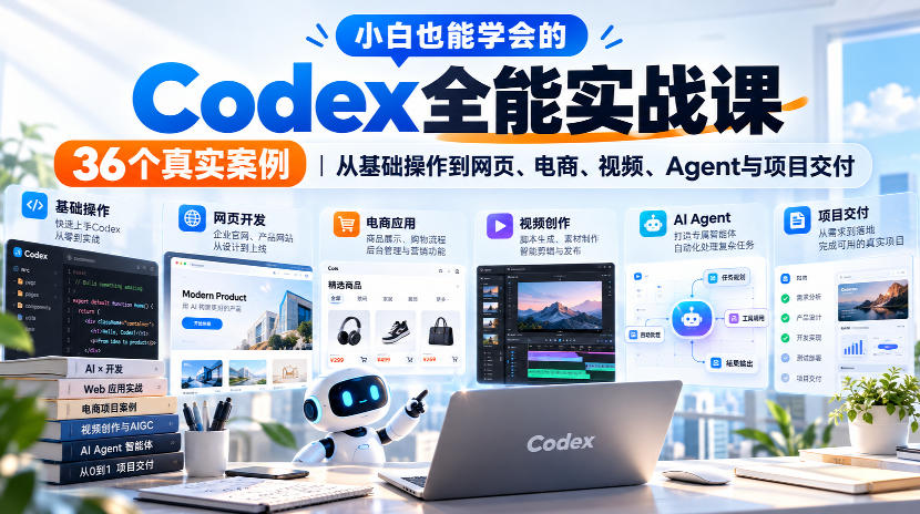 小白也能学会的Codex全能实战课｜36个真实案例，从基础操作到网页、电商、视频、Agent与项目交付-易创网