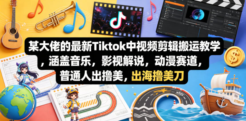 某大佬的最新Tiktok中视频剪辑搬运教学，涵盖音乐，影视解说，动漫赛道，普通人出海撸美刀-易创网